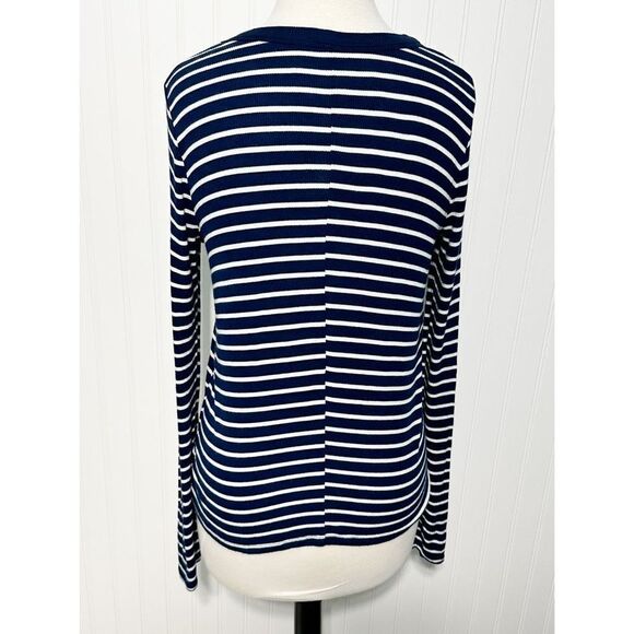 So Women's Striped‎ Crew Neck Pullover Long Sleeve Top Blue White Size Medium - Picture 8 of 9